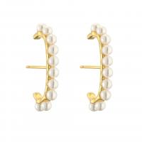 Brass Stud Earring with Plastic Pearl plated & for woman Sold By Pair