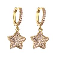 Brass Huggie Hoop Earring Star plated micro pave rhinestone & for woman Sold By Pair