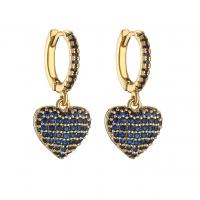 Brass Huggie Hoop Earring, Heart, plated, micro pave rhinestone & for woman, more colors for choice, Sold By Pair