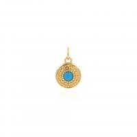 Cubic Zirconia Micro Pave Brass Pendant, with turquoise, Round, 18K gold plated, DIY, gold, 15.50x10.20x2.70mm, Sold By PC