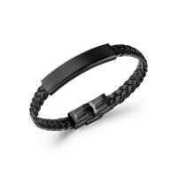 PU Leather Cord Bracelets 304 Stainless Steel with leather cord fashion jewelry & for man black nickel lead & cadmium free 210mm Sold By PC