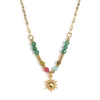 304 Edelstahl Halskette, mit Harz, mit Verlängerungskettchen von 2inch, Sonne, 14 K vergoldet, Modeschmuck & für Frau, Länge:ca. 17.3 ZollInch, verkauft von PC