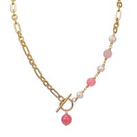 304 Stainless Steel Necklace, with Resin & Plastic Pearl, 14K gold plated, fashion jewelry & for woman, Length:Approx 16.9 Inch, Sold By PC