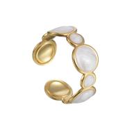 304 Stainless Steel Cuff Finger Ring, Round, gold color plated, adjustable & for woman & enamel, 8mm, US Ring Size:8, Sold By PC