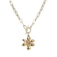 304 Stainless Steel Necklace with Plastic Pearl Flower 14K gold plated fashion jewelry & for woman & with rhinestone Length Approx 16.5 Inch Sold By PC
