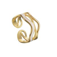 Aço inoxidável 304 Cuff Ring Finger, cromado de cor dourada, ajustável & para mulher & esmalte, 10mm, tamanho:8, vendido por PC