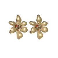 304 Stainless Steel Stud Earring with Plastic Pearl Flower 14K gold plated for woman & with rhinestone Sold By Pair