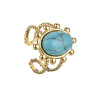 304 Stainless Steel Cuff Finger Ring with turquoise gold color plated adjustable & for woman & hollow US Ring Sold By PC