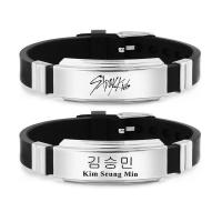 silicone pulseira, with Aço inoxidável 304, unissex & Vario tipos a sua escolha & com padrão de carta, comprimento Aprox 8.7 inchaltura, vendido por PC
