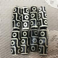 Natuurlijke Tibetaanse Agaat Dzi Beads, Drum, nigh-eyed & DIY, wit en zwart, 15x39mm, 2pC's/Lot, Verkocht door Lot