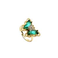 Cink Alloy Finger Ring, zlatna boja pozlaćen, modni nakit & za žene & s Rhinestone, zelen, 18mm, Prodano By PC