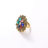 Tibetan Style Finger Ring, gold color plated, fashion jewelry & for woman & with rhinestone, multi-colored, 18mm, Sold By PC