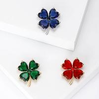Zinc Alloy Brooches with Crystal Four Leaf Clover plated fashion jewelry & for woman & faceted nickel lead & cadmium free Sold By PC