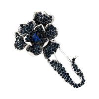 Tibetan Style Brooches, Flower, silver color plated, vintage & fashion jewelry & Unisex & with rhinestone, blue, nickel, lead & cadmium free, 42x72mm, Sold By PC
