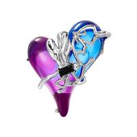 Zinc Alloy Brooches with Lampwork Heart silver color plated fashion jewelry & Unisex & with rhinestone mixed colors nickel lead & cadmium free Sold By PC