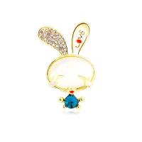 Zinc Alloy Brooches with Cats Eye Rabbit gold color plated fashion jewelry & Unisex & enamel & with rhinestone nickel lead & cadmium free Sold By PC