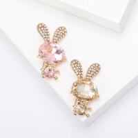 Zinc Alloy Brooches with Crystal Rabbit gold color plated fashion jewelry & for woman & with rhinestone nickel lead & cadmium free Sold By PC
