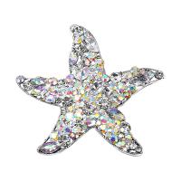 Tibetan Style Brooches, Starfish, silver color plated, vintage & fashion jewelry & can be used as brooch or pendant & for woman & with rhinestone, multi-colored, nickel, lead & cadmium free, 67x65mm, Sold By PC
