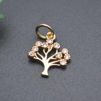 Cubic Zirconia Micro Pave Brass Pendant Tree gold color plated DIY & micro pave cubic zirconia nickel lead & cadmium free 12mm Sold By PC