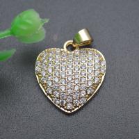 Cubic Zirconia Micro Pave Brass Pendant, Heart, gold color plated, DIY & micro pave cubic zirconia, clear, nickel, lead & cadmium free, 18x19mm, Sold By PC