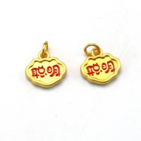 Tibetan Style Pendants, Longevity Lock, gold color plated, DIY & enamel, red, nickel, lead & cadmium free, 13x13.50mm, Approx 100PCs/Bag, Sold By Bag
