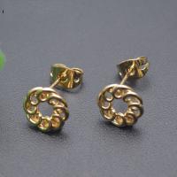 Brass Earring Stud Component, Round, gold color plated, DIY & hollow, nickel, lead & cadmium free, 10x17mm, Sold By PC