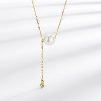 Cubic Zircon Micro Pave 925 Sterling Silver Necklace with Plastic Pearl with 1.97inch extender chain plated fashion jewelry & micro pave cubic zirconia & for woman nickel lead & cadmium free Length Approx 15.74 Inch Sold By PC
