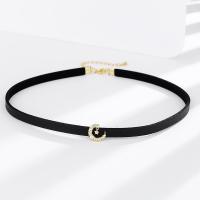 Fashion Choker Necklace, 925 Sterling Silver, with leather cord, with 1.97inch extender chain, plated, fashion jewelry & micro pave cubic zirconia & for woman, more colors for choice, nickel, lead & cadmium free, 5mm, Length:Approx 12.99 Inch, Sold By PC