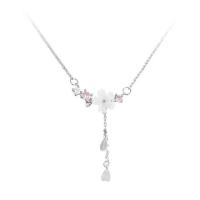 Cubic Zircon Micro Pave 925 Sterling Silver Necklace, with Shell, with 1.97inch extender chain, Flower, fashion jewelry & micro pave cubic zirconia & for woman, nickel, lead & cadmium free, Length:Approx 15.74 Inch, Sold By PC
