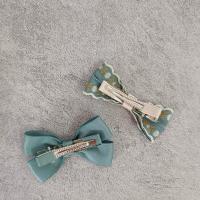 Polyester and Cotton Bowkont Hair Clip, 2 pieces & Girl, pea green, 60mm, Sold By Set