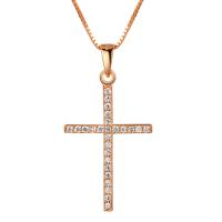 925 Sterling Silver Necklaces, with 1.97inch extender chain, Cross, plated, fashion jewelry & for woman & with rhinestone, more colors for choice, nickel, lead & cadmium free, Length:Approx 15.74 Inch, Sold By PC