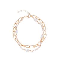 Iron Anklet, with Plastic Pearl, Double Layer & fashion jewelry & for woman, golden, nickel, lead & cadmium free, Inner Diameter:Approx 70mm, Sold By Strand