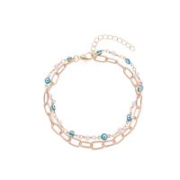 Brass Anklet, with Plastic Pearl, gold color plated, Double Layer & for woman & enamel, golden, nickel, lead & cadmium free, Inner Diameter:Approx 60mm, Sold By Strand