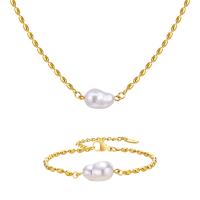 Jewelry Sets, Titanium Steel, with Plastic Pearl, with 1.97inch extender chain, Vacuum Ion Plating, fashion jewelry & different styles for choice & for woman, golden, Length:Approx 6.3 Inch, Approx 16.53 Inch, Sold By PC