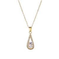 Stainless Steel Jewelry Necklace, 304 Stainless Steel, with 1.97inch extender chain, Vacuum Plating, fashion jewelry & micro pave cubic zirconia & for woman, golden, 27x9mm, Sold Per Approx 15.75 Inch Strand
