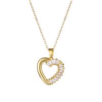 Stainless Steel Jewelry Necklace, 304 Stainless Steel, with 1.97inch extender chain, Heart, Vacuum Plating, fashion jewelry & micro pave cubic zirconia & for woman, golden, 23x18mm, Sold Per Approx 15.75 Inch Strand