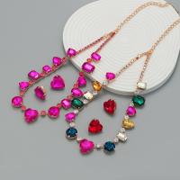Tibetan Style Jewelry Sets, Stud Earring & necklace, with Glass Rhinestone, with 6.18inch extender chain, 2 pieces & fashion jewelry & for woman, more colors for choice, nickel, lead & cadmium free, 19x20mm, Length:Approx 16.22 Inch, Sold By Set