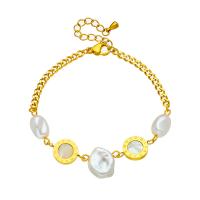 Titanium Steel Bracelet & Bangle with Plastic Pearl with 1.57inch extender chain plated fashion jewelry & for woman golden Sold Per Approx 6.3 Inch Strand