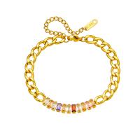 Titanium Steel Bracelet & Bangle, with 1.97inch extender chain, 18K gold plated, fashion jewelry & for woman & with rhinestone, more colors for choice, 5.50x2mm, Sold Per Approx 6.3 Inch Strand