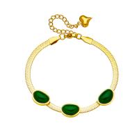 Titanium Steel Bracelet & Bangle, with Emerald, with 1.97inch extender chain, 18K gold plated, fashion jewelry & for woman, golden, 14x10mm, Sold Per Approx 6.3 Inch Strand