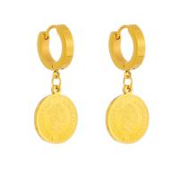 Boucle d'oreille Acier Titane, Plaqué or 18K, bijoux de mode & pour femme, doré, 30mm, Vendu par paire