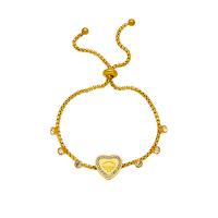Titanium Steel Bracelet & Bangle, Heart, 18K gold plated, Adjustable & for woman & with rhinestone, golden, 14x13mm, Sold Per Approx 8.66 Inch Strand