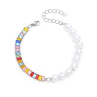 Stainless Steel Jewelry Bracelet, 304 Stainless Steel, with Plastic Pearl, with 1.97inch extender chain, handmade, fashion jewelry & for woman & with rhinestone, more colors for choice, Length:Approx 6.69 Inch, Sold By PC