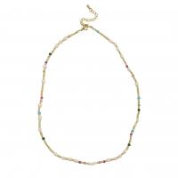 Brass Necklace with pearl & Gemstone with 2Inch extender chain gold color plated fashion jewelry & for woman multi-colored nickel lead & cadmium free Length 16 Inch Sold By PC