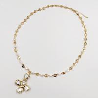 Brass Necklace with Quartz & Freshwater Pearl with 5cm extender chain gold color plated & fashion jewelry & for woman nickel lead & cadmium free Length Approx 45 cm Sold By PC