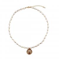 Freshwater Pearl Brass Chain Necklace, Pérolas de água doce, with cobre, with 5cm extender chain, cromado de cor dourada, joias de moda & para mulher, 17.79mm, comprimento Aprox 40 cm, vendido por PC
