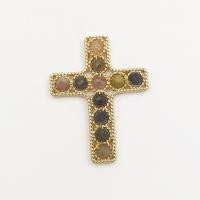 Gemstone Pendants Jewelry, Natural Stone, with Brass, Cross, gold color plated, DIY, more colors for choice, 34.51mm, Sold By PC