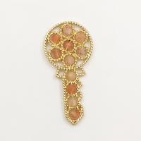 Gemstone Pendants Jewelry Natural Stone with Brass Key gold color plated DIY 36.76mm Sold By PC