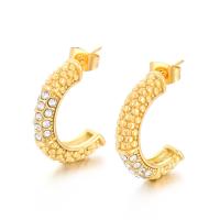 Stainless Steel Stud Earrings 304 Stainless Steel Vacuum Ion Plating fashion jewelry & for woman & with rhinestone golden Sold By Pair