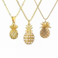 Cubic Zircon Micro Pave Brass Necklace with 5cm extender chain Pineapple plated fashion jewelry & micro pave cubic zirconia nickel lead & cadmium free Length 45 cm Sold By PC